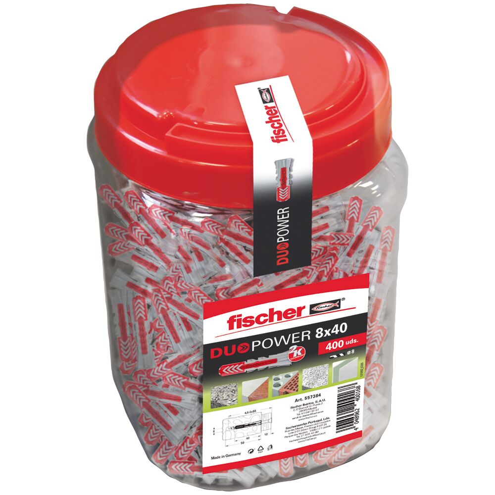 fischer DUOPOWER 5 x 25 S, tacos y tornillos para pared